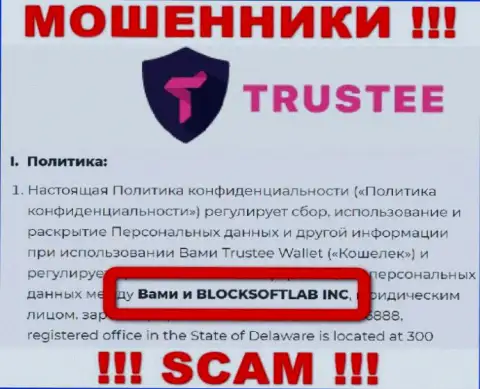 BLOCKSOFTLAB INC владеет организацией Trustee - это РАЗВОДИЛЫ !!!