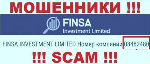Как указано на официальном сайте разводил FinsaInvestmentLimited Com: 08482480 - это их регистрационный номер