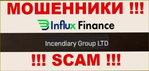 На информационном сервисе InFluxFinance Pro мошенники указали, что ими руководит Incendiary Group LTD