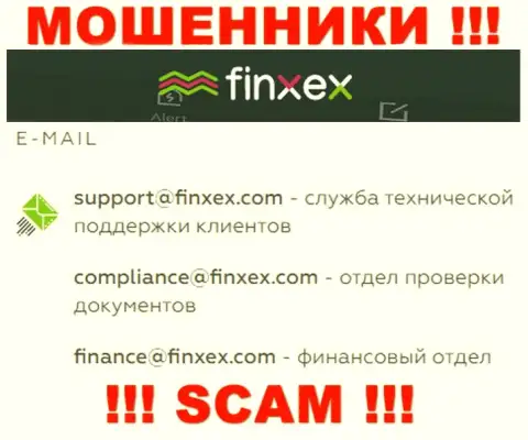 В разделе контактных данных internet-разводил Finxex Com, указан именно этот адрес электронного ящика для связи с ними