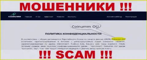 Юр. Лицо мошенников Coinumm Com - информация с официального сервиса ворюг