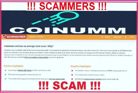 Information about Coinumm Com scammers from the scamadviser com