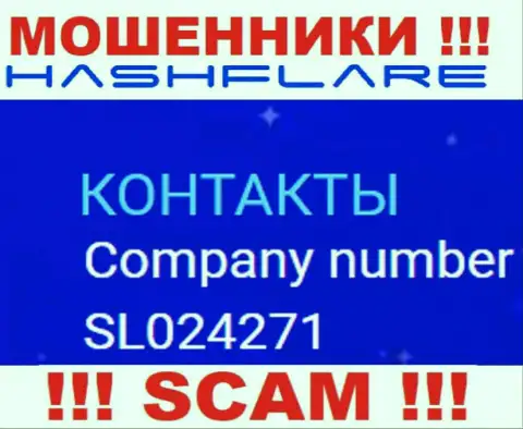 Регистрационный номер, под которым официально зарегистрирована организация HashFlare: SL024271