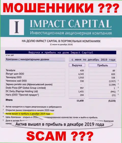На официальном интернет-портале ImpactCapital Com рисуют прибыль компании ?