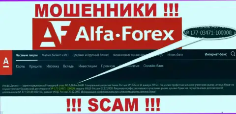 Альфа Форекс у себя на веб-сервисе заявляет о наличии лицензии, выданной Центробанком России, однако будьте бдительны - жулики !!!