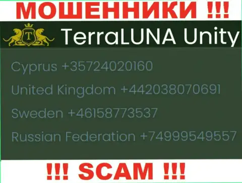 Входящий вызов от internet-лохотронщиков TerraLunaUnity Com можно ожидать с любого номера телефона, их у них множество
