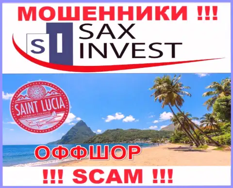 Т.к. SaxInvest находятся на территории Saint Lucia, украденные денежные вложения от них не вернуть