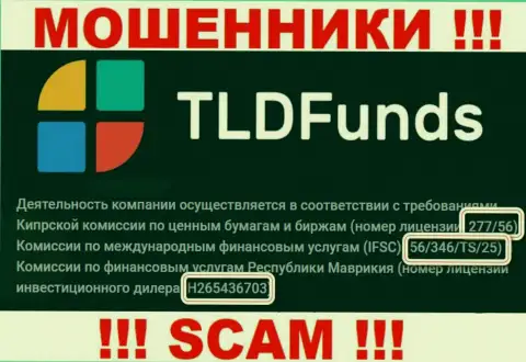 ТЛД Фундс показали на веб-сайте лицензию на осуществление деятельности, только ее наличие мошеннической их сущности не меняет