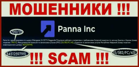 Мошенники PannaInc успешно дурят клиентов, хотя и размещают свою лицензию на онлайн-ресурсе