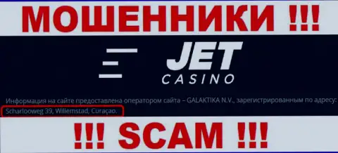 Jet Casino сидят на офшорной территории по адресу: Scharlooweg 39, Willemstad, Curaçao это ВОРЫ !