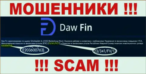 Номер лицензии Daw Fin, на их сайте, не поможет уберечь Ваши финансовые средства от прикарманивания