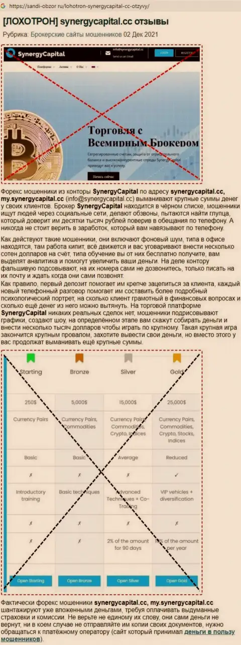 Обзор Synergy Capital с описанием всех показателей противозаконных манипуляций