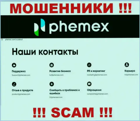 Не надо общаться с разводилами PhemEX Com через их е-майл, засвеченный на их веб-сервисе - обманут