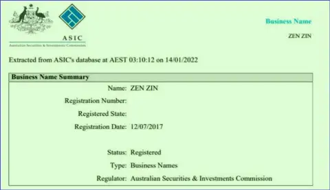 Регистрация дилинговой компании Zinnera австралийским финансовым регулятором