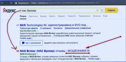 Первые две строки Yandex - НАС Брокер мошенники